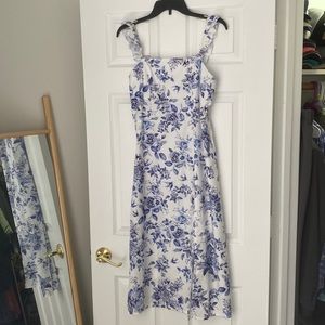 White & Blue floral knee length dress